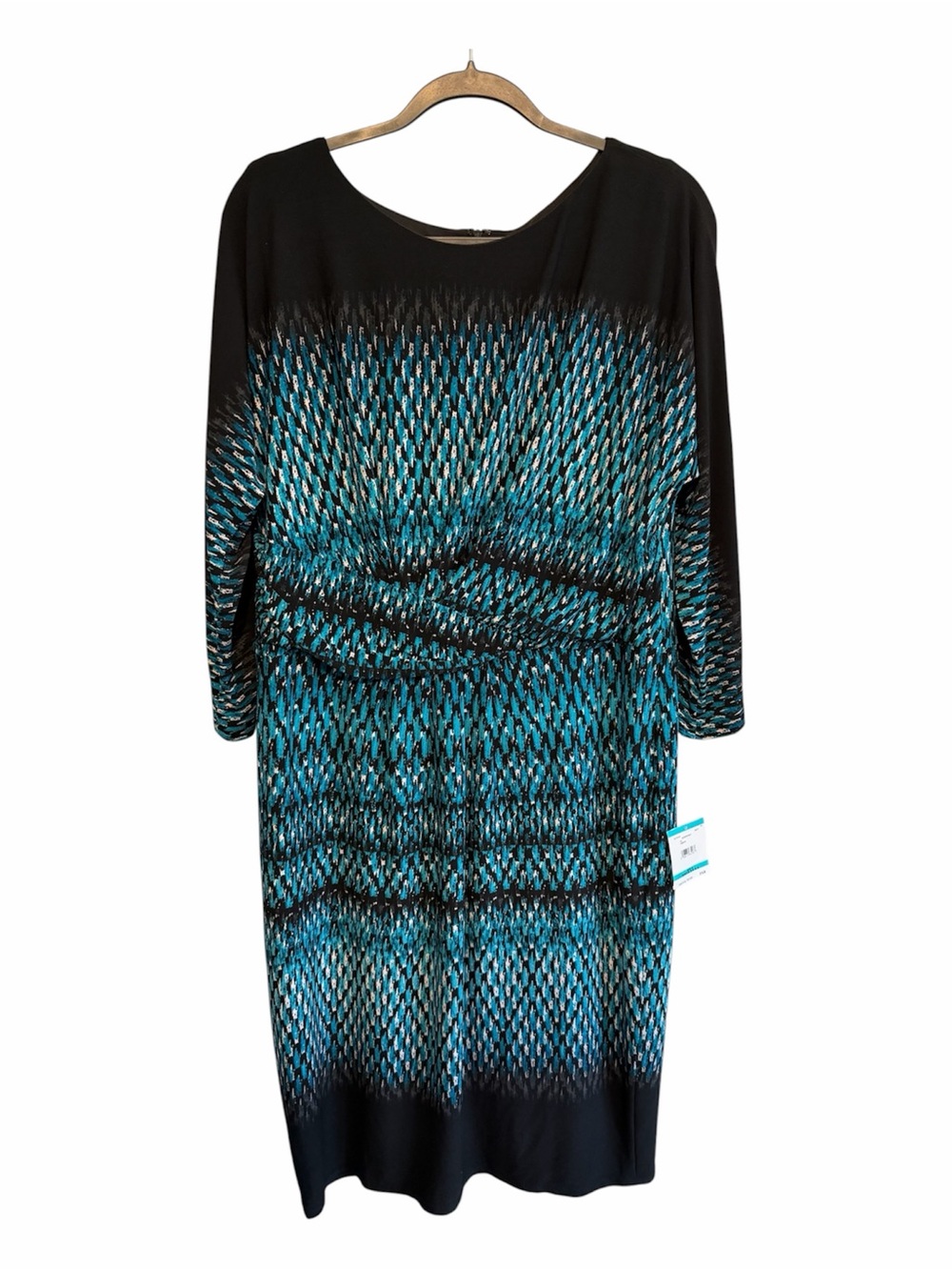 Anne Klein Black and Teal Patterned Long Sleeve Sheath Dress NWT